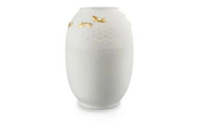 Ваза Lladro Кои 18х25 см, фарфор, золотой люстр, белая