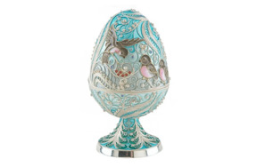 Шкатулка-яйцо Русские самоцветы Снегири 194,29 г, серебро 925