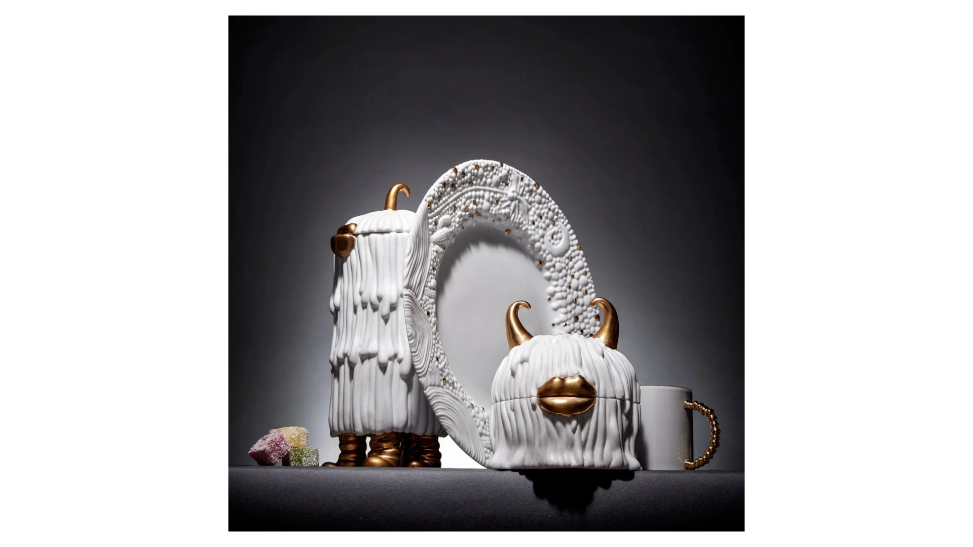 Чайник L’Objet Хаас 1,4 л, фарфор, позолота, белый, п/к