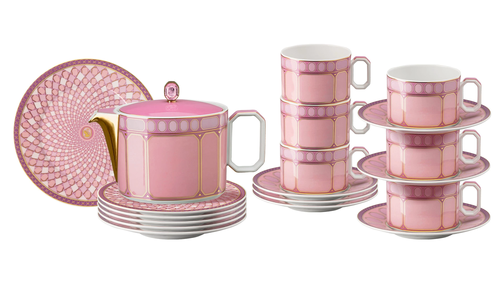 Сервиз чайный Rosenthal Swarovski Сигнум на 6 персон 19 предметов, фарфор, розовый