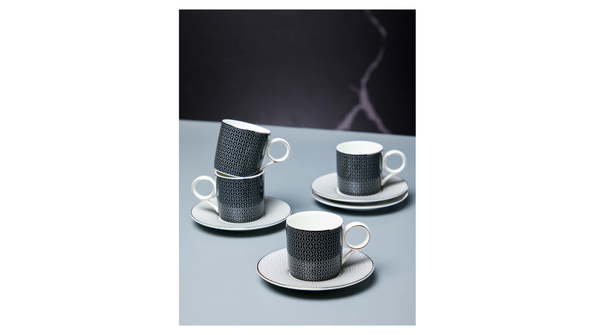 Набор чашек кофейных с блюдцами Decor de table Вола 100 мл, 4 шт, фарфор, платиновый кант, п/к