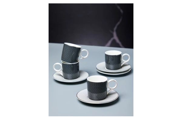 Набор чашек кофейных с блюдцами Decor de table Вола 100 мл, 4 шт, фарфор, платиновый кант, п/к