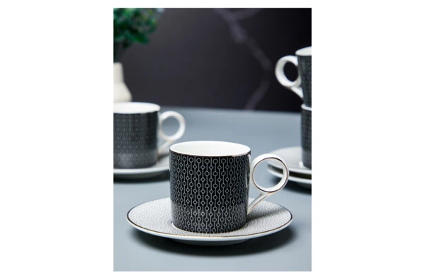 Набор чашек кофейных с блюдцами Decor de table Вола 100 мл, 4 шт, фарфор, платиновый кант, п/к