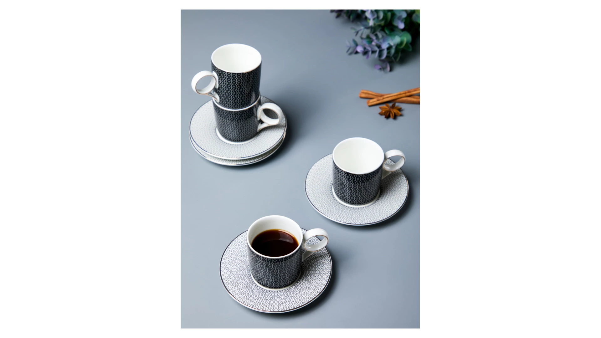 Набор чашек кофейных с блюдцами Decor de table Вола 100 мл, 4 шт, фарфор, платиновый кант, п/к