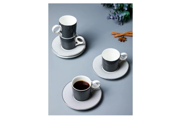 Набор чашек кофейных с блюдцами Decor de table Вола 100 мл, 4 шт, фарфор, платиновый кант, п/к