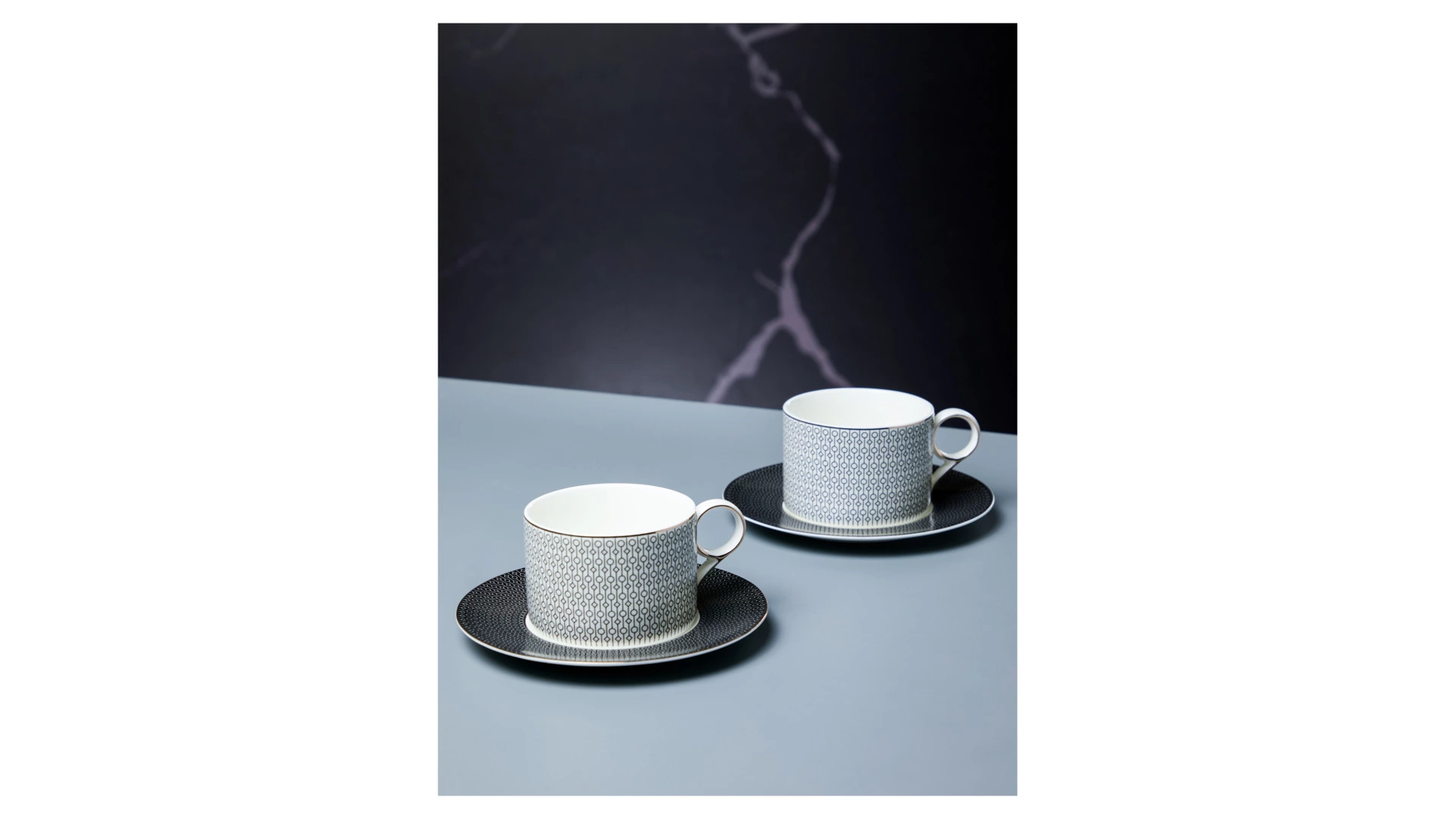Набор чашек чайных с блюдцами Decor de table Вола 200 мл, 2 шт, фарфор, платиновый кант, п/к