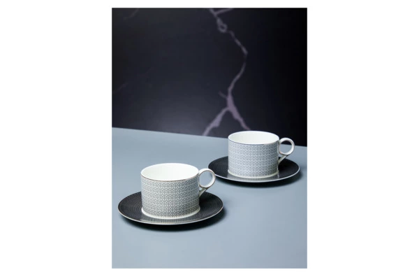 Набор чашек чайных с блюдцами Decor de table Вола 200 мл, 2 шт, фарфор, платиновый кант, п/к