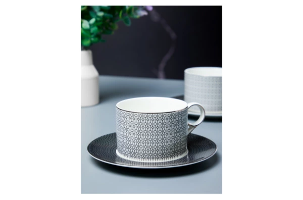 Набор чашек чайных с блюдцами Decor de table Вола 200 мл, 2 шт, фарфор, платиновый кант, п/к