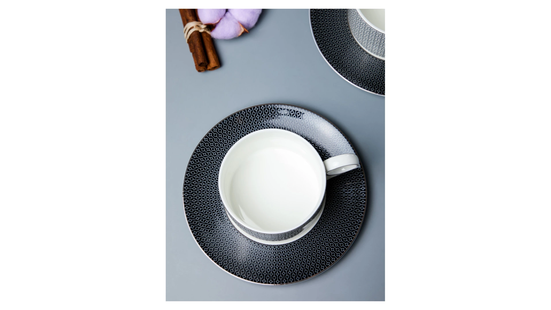 Набор чашек чайных с блюдцами Decor de table Вола 200 мл, 2 шт, фарфор, платиновый кант, п/к