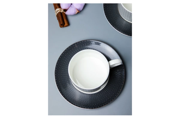Набор чашек чайных с блюдцами Decor de table Вола 200 мл, 2 шт, фарфор, платиновый кант, п/к