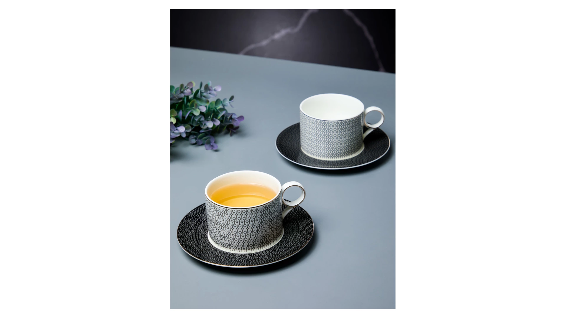 Набор чашек чайных с блюдцами Decor de table Вола 200 мл, 2 шт, фарфор, платиновый кант, п/к