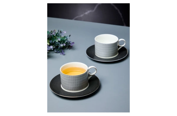 Набор чашек чайных с блюдцами Decor de table Вола 200 мл, 2 шт, фарфор, платиновый кант, п/к