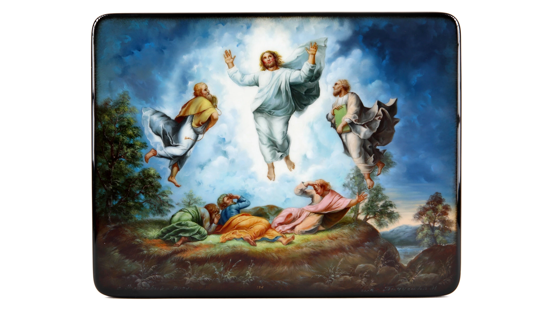 Шкатулка Федоскино Вознесение 18х14х5 см, папье-маше