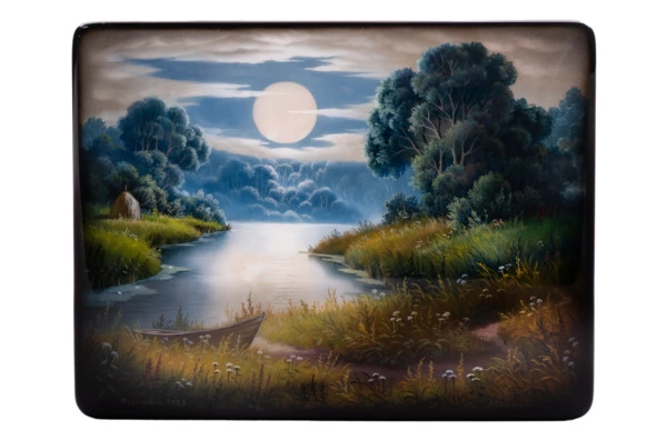 Шкатулка Федоскино Лунная ночь 18х14х5 см, папье-маше