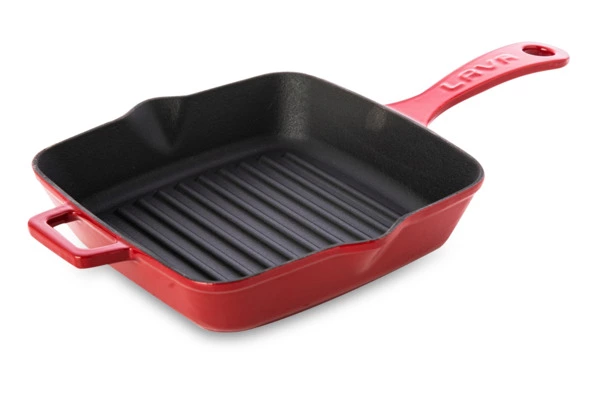 Сковорода-гриль квадратная LAVA 20 см, 1 л, чугун, красная