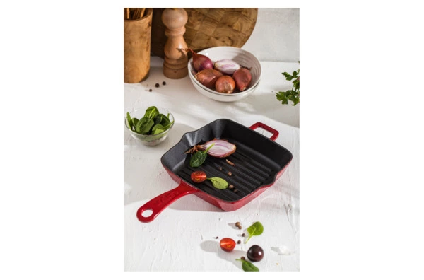Сковорода-гриль квадратная LAVA 20 см, 1 л, чугун, красная
