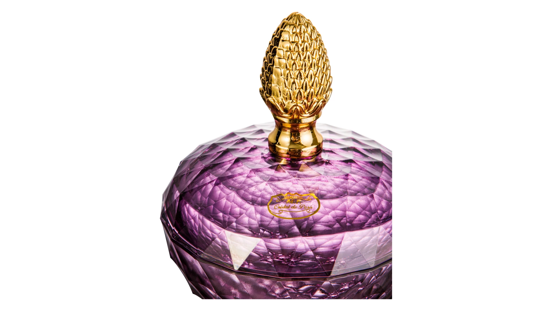 Конфетница с крышкой Cristal de Paris Каскад 15 см, h15 см, лиловая, ручка золотой бутон
