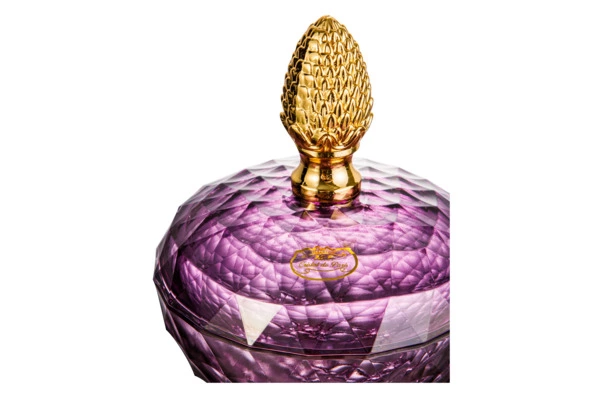 Конфетница с крышкой Cristal de Paris Каскад 15 см, h15 см, лиловая, ручка золотой бутон