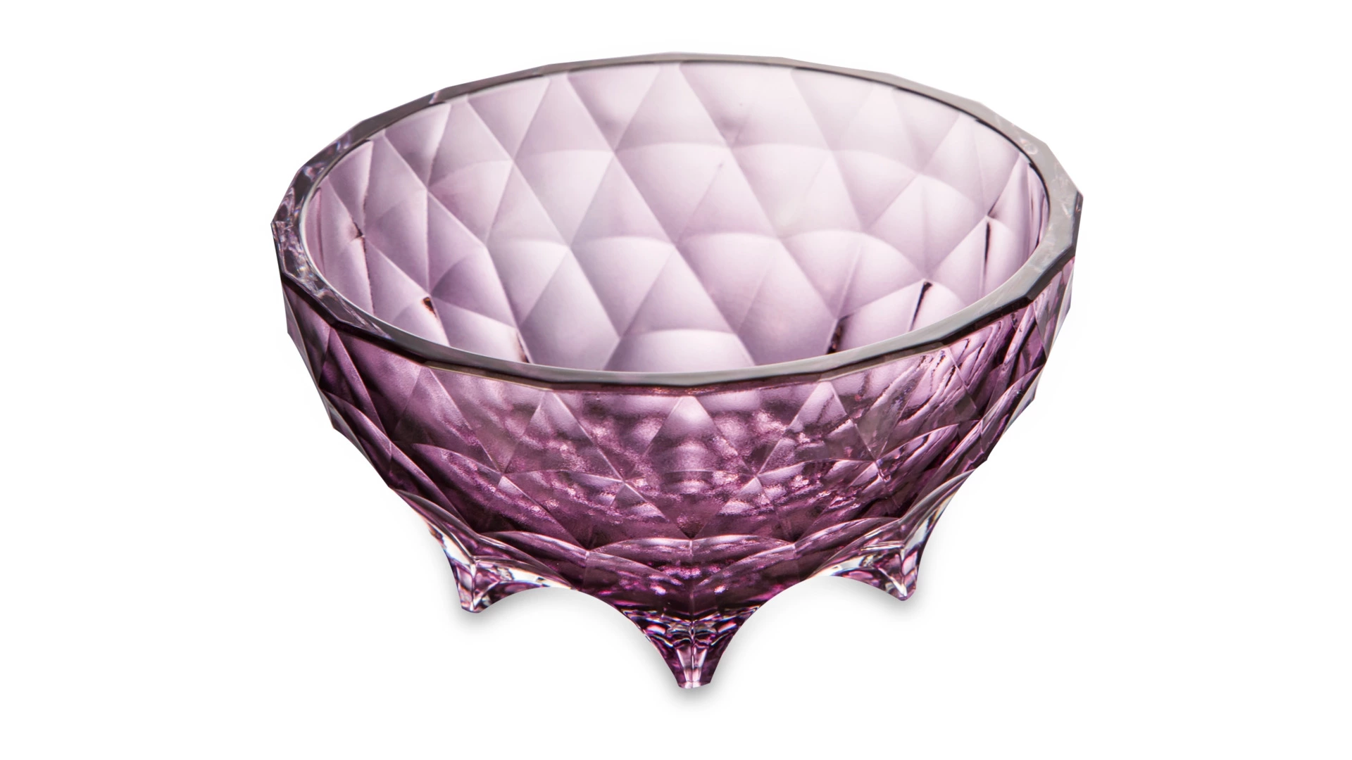 Конфетница с крышкой Cristal de Paris Каскад 15 см, h15 см, лиловая, ручка золотой бутон