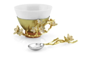 Подставка под чашу с ложкой Michael Aram Цветущая вишня 8 см, сталь, мармор