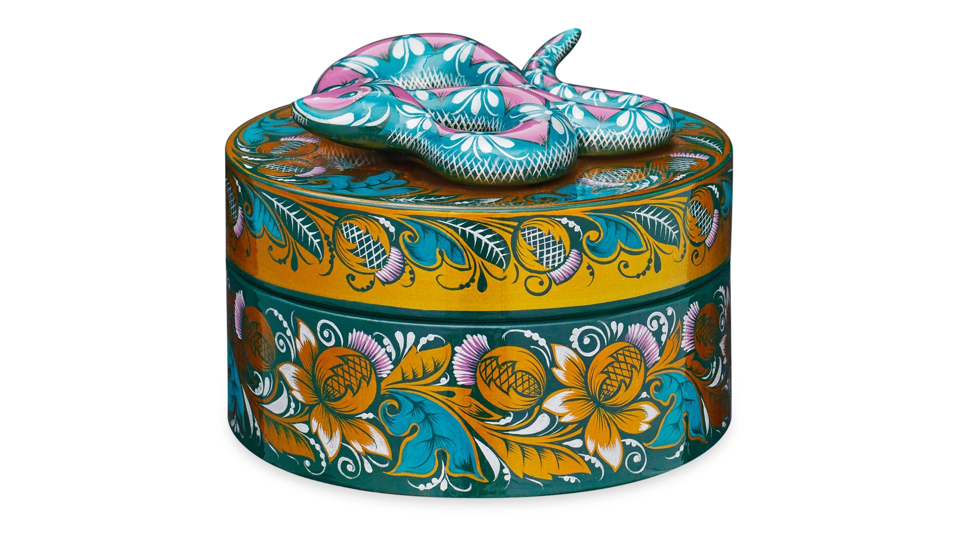 Шкатулка подарочная Золотая Хохлома Змея 14х8 см, дерево