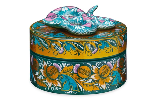 Шкатулка подарочная Золотая Хохлома Змея 14х8 см, дерево