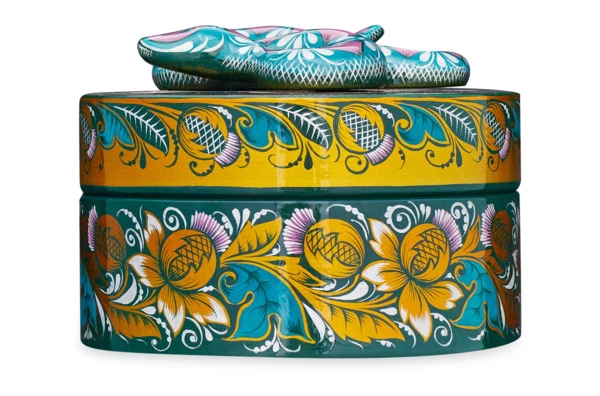 Шкатулка подарочная Золотая Хохлома Змея 14х8 см, дерево