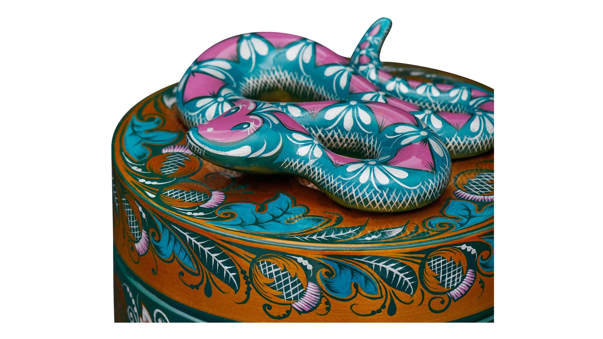 Шкатулка подарочная Золотая Хохлома Змея 14х8 см, дерево