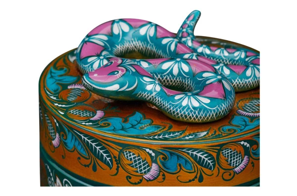 Шкатулка подарочная Золотая Хохлома Змея 14х8 см, дерево