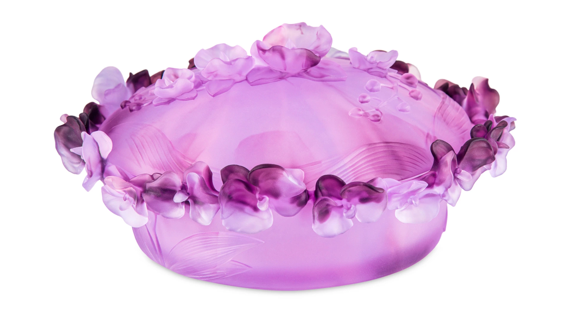 Конфетница с крышкой Decor de table Орхидея 28 см, хрусталь, фиолетовая, п/к