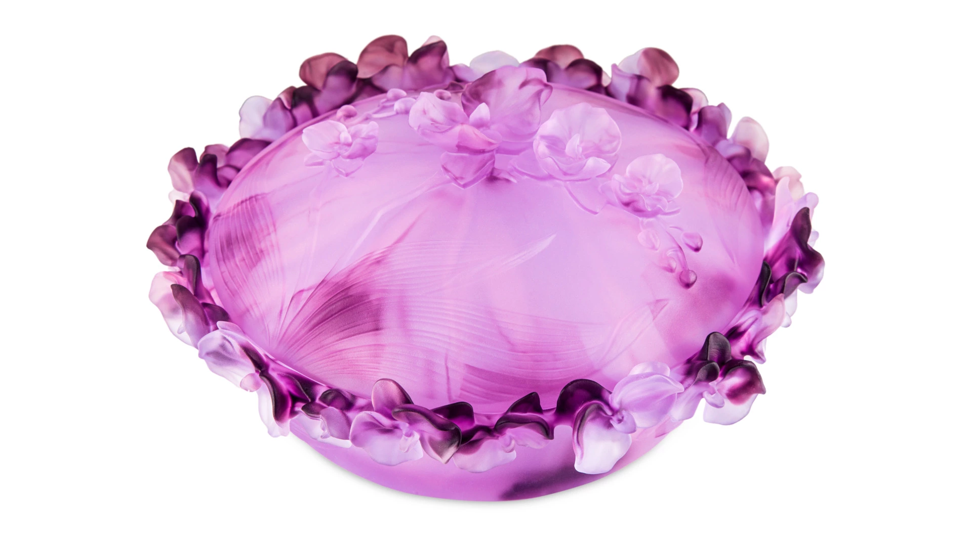 Конфетница с крышкой Decor de table Орхидея 28 см, хрусталь, фиолетовая, п/к