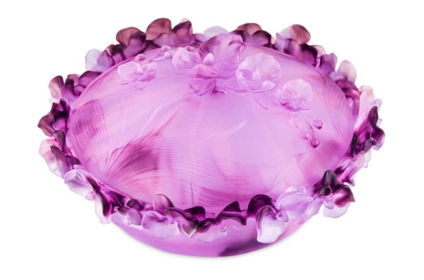 Конфетница с крышкой Decor de table Орхидея 28 см, хрусталь, фиолетовая, п/к
