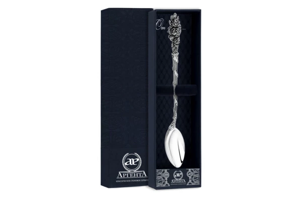 Ложка для размешивания кофе с чернением в футляре АргентА Розалия 16,5 см 35,44 г, серебро 925