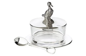 Банка для варенья с ложкой Edzard Уточка 290 г, 9х12 см, посеребрение, стекло хрустальное