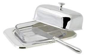 Масленка с ножом и крышкой Edzard Миста на 250 г масла, 18х13х7 см, посеребрение