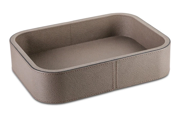 Поднос прямоугольный Giobagnara Поло 23,5х17,5х5,5 см, кожа натуральная, дымчатый