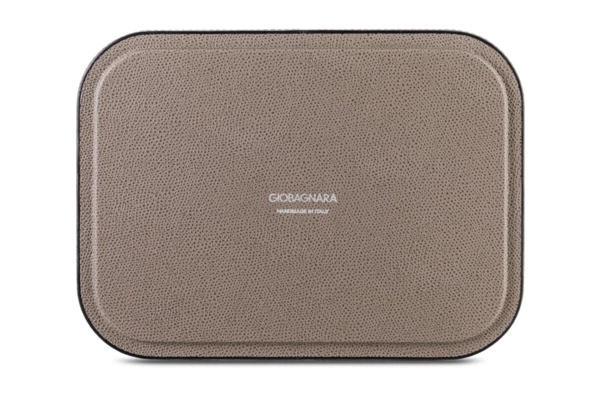 Поднос прямоугольный Giobagnara Поло 23,5х17,5х5,5 см, кожа натуральная, дымчатый