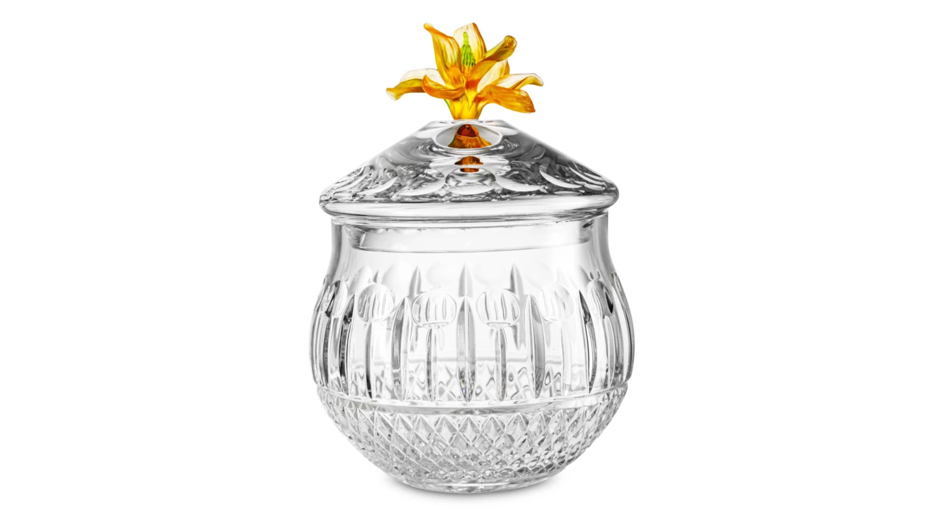 Конфетница с крышкой Decor de table Париж Камелия 17,5х23,5 см, хрусталь, цветок янтарно-зеленый