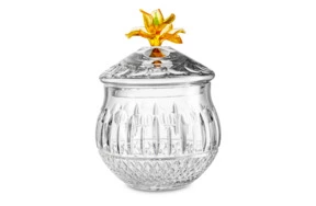 Конфетница с крышкой Decor de table Париж Камелия 17,5х23,5 см, хрусталь, цветок янтарно-зеленый