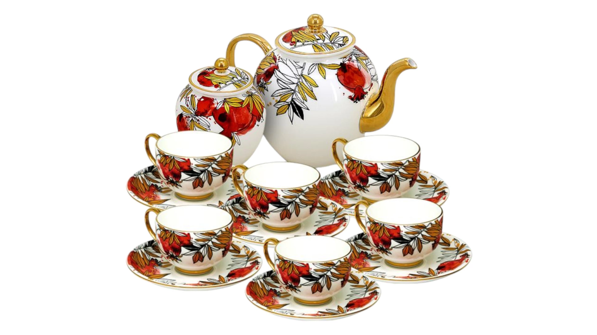 Сервиз чайный Empire Гранатовый сад на 6 персон 14 предметов, фарфор твердый, золотая деколь, п/к
