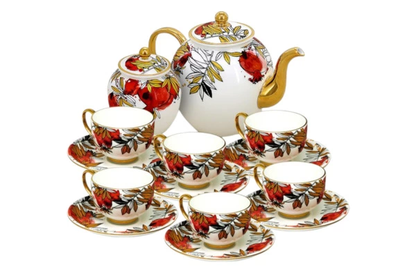 Сервиз чайный Empire Гранатовый сад на 6 персон 14 предметов, фарфор твердый, золотая деколь, п/к