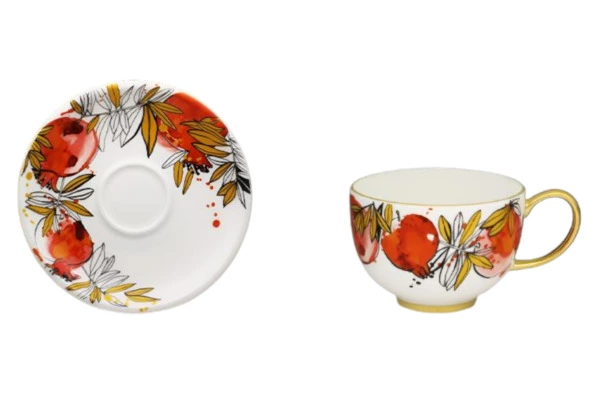 Сервиз чайный Empire Гранатовый сад на 6 персон 14 предметов, фарфор твердый, золотая деколь, п/к