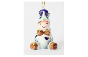 Игрушка елочная Лефортовский фарфор Единорог с сердечками синими 8х9х11 см, фарфор, п/к