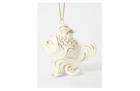 Игрушка елочная Лефортовский фарфор Золотая Рыбка 7х11х10,5 см, белая,  фарфор, ручная работа, п/к