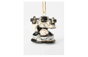 Игрушка елочная Лефортовский фарфор Телефон черно-белый 6,5х6,5х8 см, фарфор, ручная работа, п/к