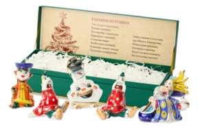 Набор елочных игрушек Лефортовский фарфор Вовка из Тридевятого Царства 5 шт, фарфор, с музыкой, п/к