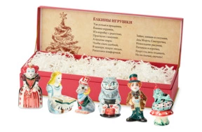 Набор елочных игрушек Лефортовский фарфор Алиса в Стране Чудес 6 шт, фарфор, в коробке с музыкой,п/к