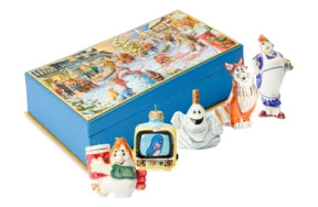 Набор елочных игрушек Лефортовский фарфор Малыш и Карлсон 5 шт, фарфор, в коробке с музыкой, п/к