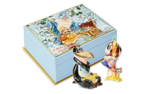 Набор елочных игрушек Лефортовский фарфор Попугай Кеша 2 шт, фарфор, в коробке с музыкой, п/к