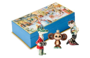 Набор елочных игрушек Лефортовский фарфор Чебурашка 3 шт, фарфор, в коробке с музыкой, п/к